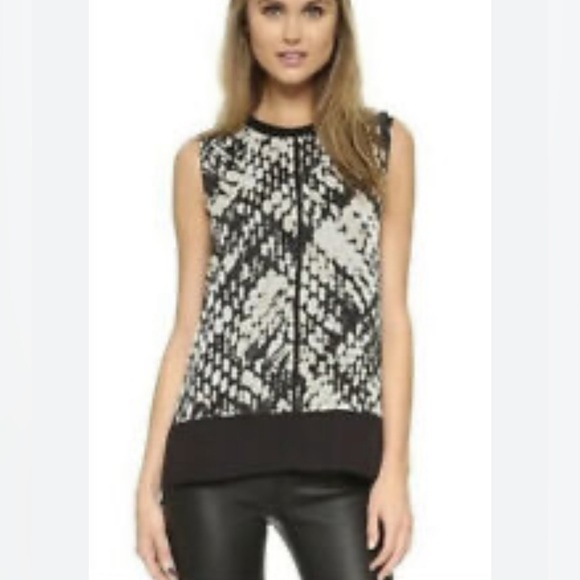Vince - Black & Cream Abstract Pattern Sleeveless Blouse Sz XS - Picture 1 of 6